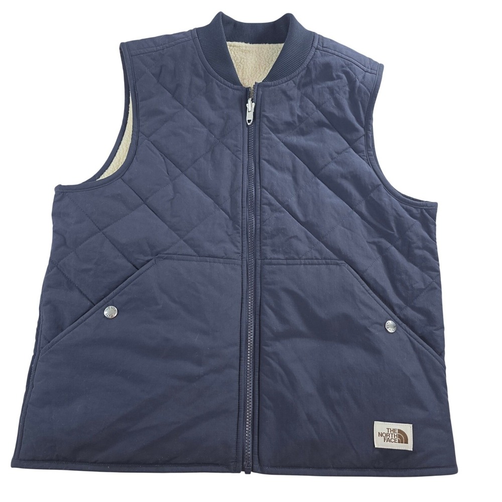 The North Face Womens M Navy Blue Reversible Cuchillo Quilted Sherpa Fleece Vest